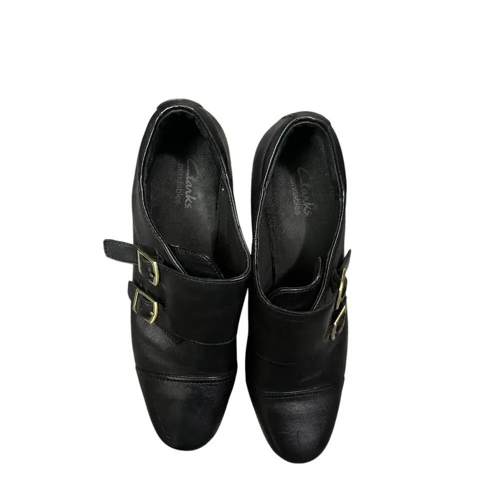 Clarks Bendables Womens Black Leather Heel Ankle Booties Size 9.5 Style 62597
